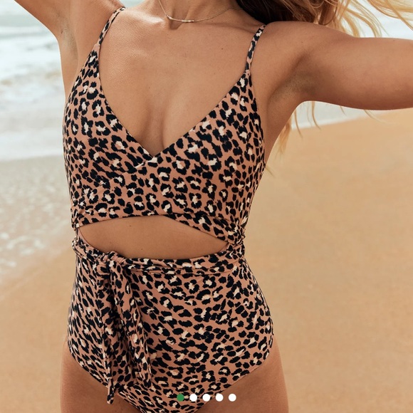 aerie Other - aerie Leopard Print Cutout One-Piece Swimsuit in Tan and Black